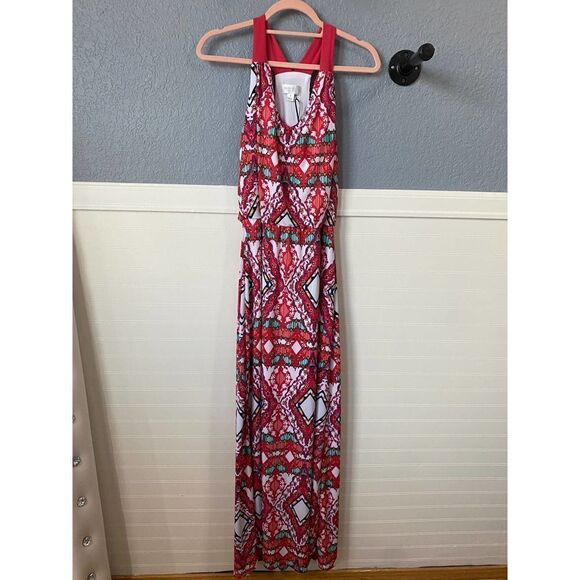 Bisou Bisou Multicolor Abstract Racerback Maxi Dress Size  6 New Without Tags - Picture 1 of 6